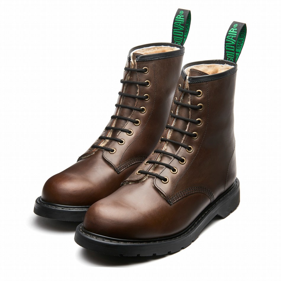 Botas Derby Solovair Gaucho Crazy Horse Shearling Lined 8 Eye Hombre Marrones | LS8-551-CH-SHE-B-055