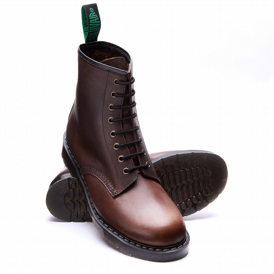 Botas Derby Solovair Gaucho Crazy Horse 8 Eye Mujer Marrones | S8-551-CH-G-030