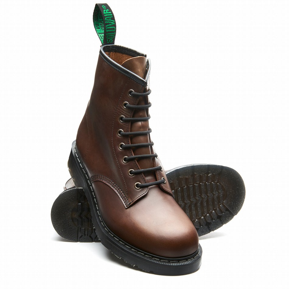 Botas Derby Solovair Gaucho Crazy Horse 8 Eye Zip Hombre Marrones | S8-551-CH-ZIP-G-030