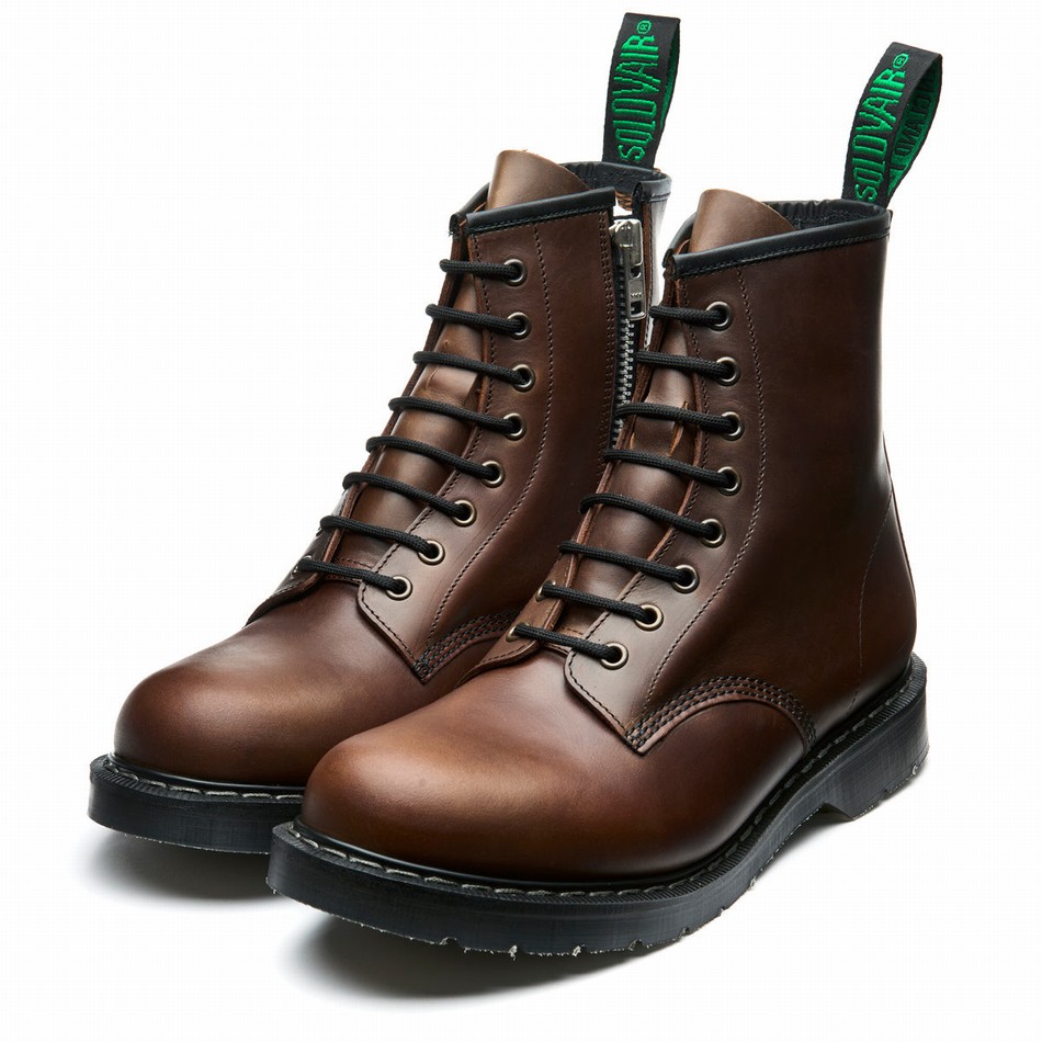 Botas Derby Solovair Gaucho Crazy Horse 8 Eye Zip Hombre Marrones | S8-551-CH-ZIP-G-030