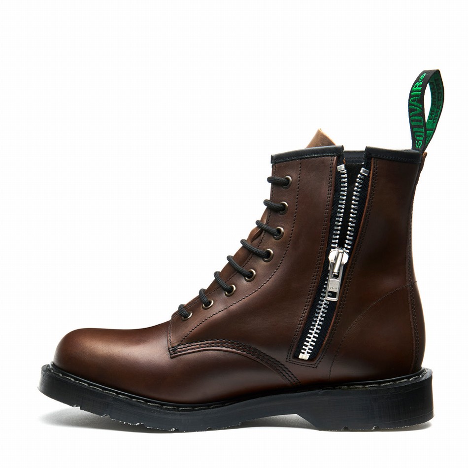 Botas Derby Solovair Gaucho Crazy Horse 8 Eye Zip Hombre Marrones | S8-551-CH-ZIP-G-030