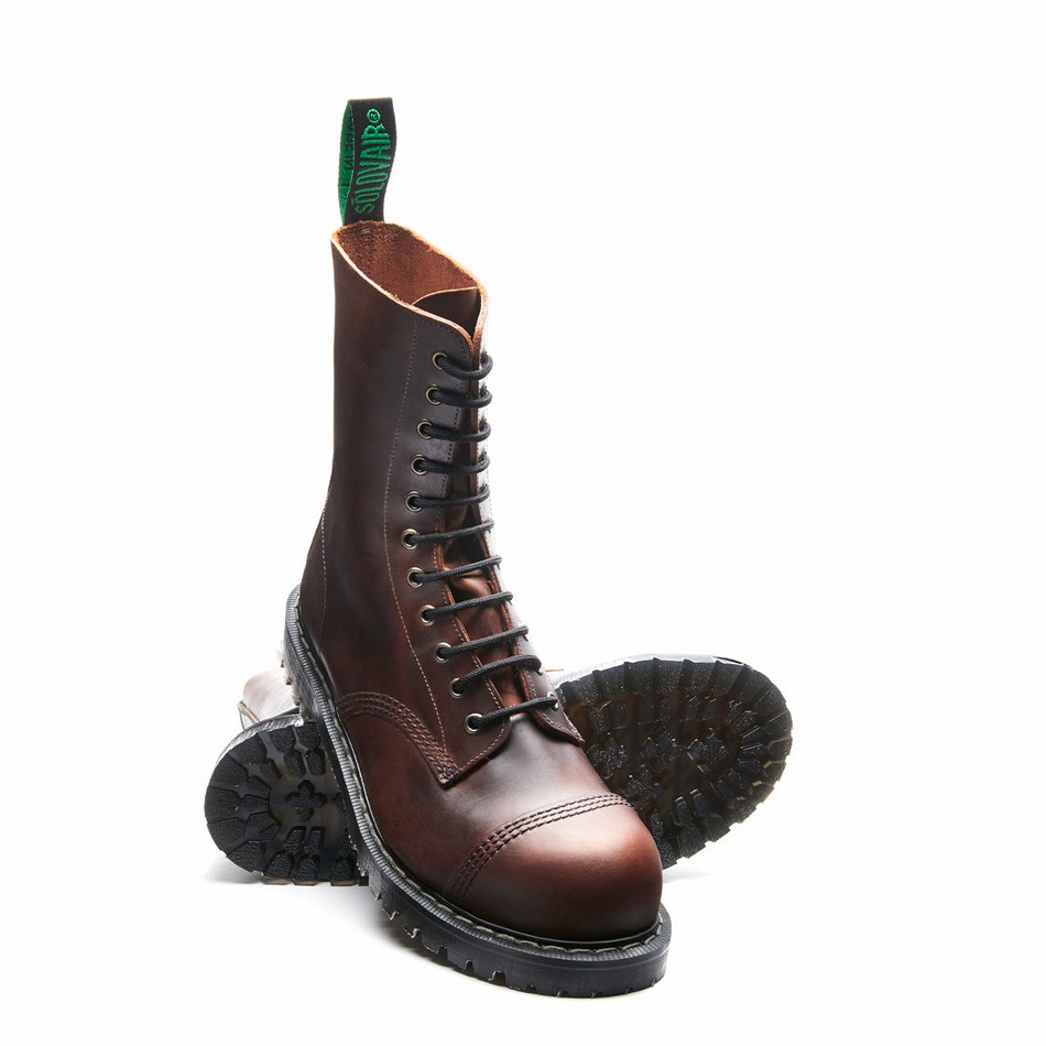 Botas Derby Solovair Gaucho Crazy Horse 11 Eye Steel Toe Hombre Marrones | SC11-1980-CH-G-060