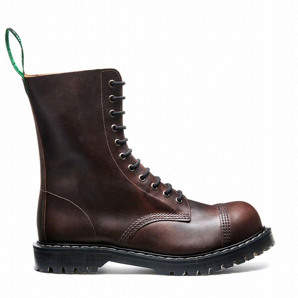 Botas Derby Solovair Gaucho Crazy Horse 11 Eye Steel Toe Hombre Marrones | SC11-1980-CH-G-060