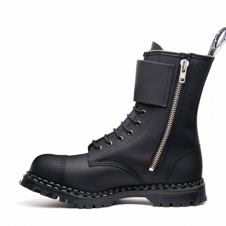 Botas Derby Solovair Greasy 10 Eye Steel Toe Capped Zip Twin Strap Hombre Negras | GF10-1982-BG-ZIP-045