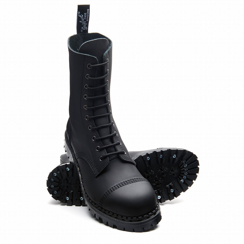 Botas Derby Solovair Greasy 10 Eye Steel Toe Capped Mujer Negras | GF10-1980-BG-040