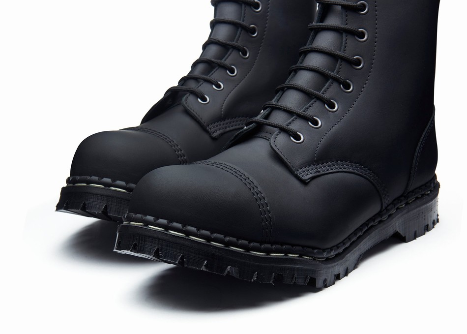 Botas Derby Solovair Greasy 10 Eye Steel Toe Capped Mujer Negras | GF10-1980-BG-040