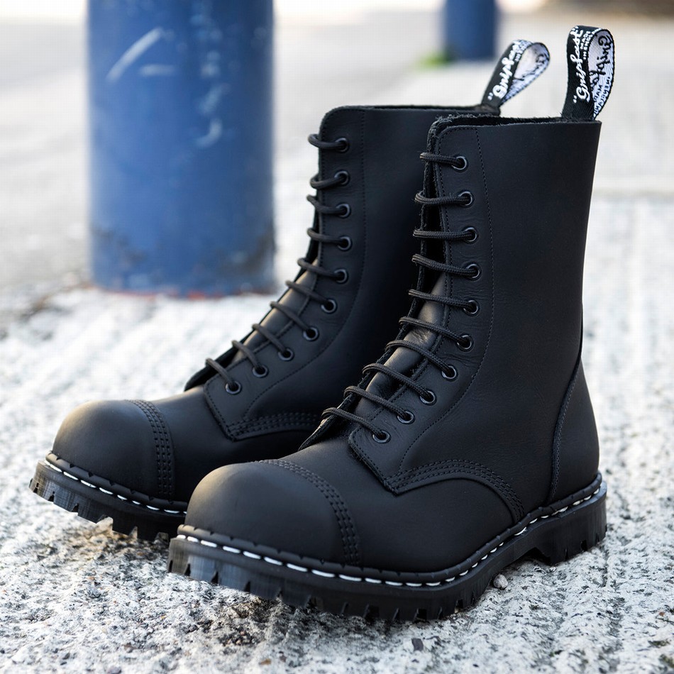 Botas Derby Solovair Greasy 10 Eye Steel Toe Capped Mujer Negras | GF10-1980-BG-040