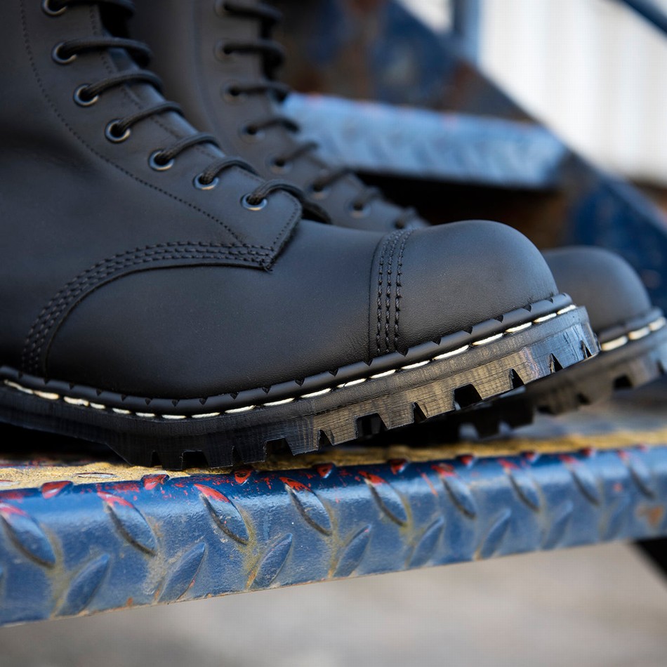 Botas Derby Solovair Greasy 10 Eye Steel Toe Capped Mujer Negras | GF10-1980-BG-040