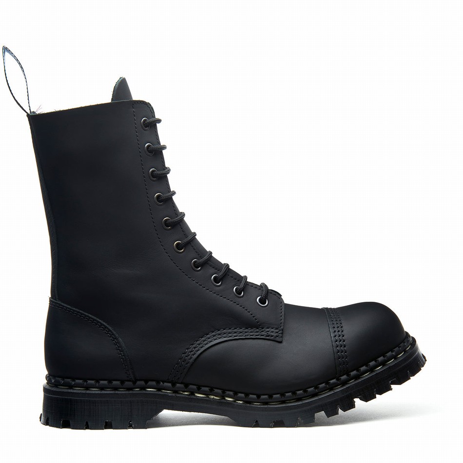 Botas Derby Solovair Greasy 10 Eye Steel Toe Capped Mujer Negras | GF10-1980-BG-040