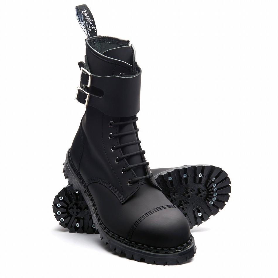 Botas Derby Solovair Greasy 10 Eye Steel Toe Capped Twin Strap Hombre Negras | GF10-1982-BG-040
