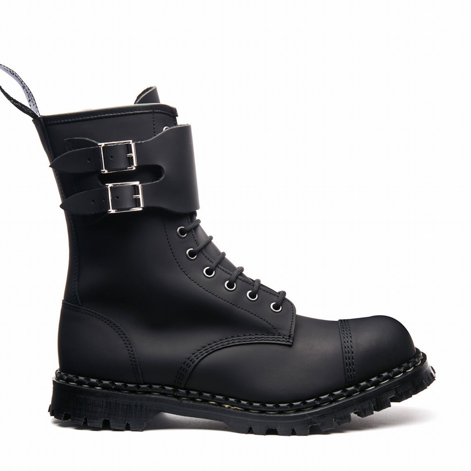 Botas Derby Solovair Greasy 10 Eye Steel Toe Capped Twin Strap Hombre Negras | GF10-1982-BG-040