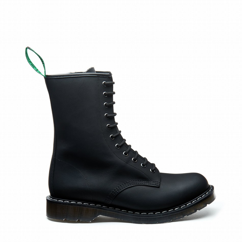 Botas Derby Solovair Greasy 11 Eye Zip Hombre Negras | S11-981-BG-ZIP-G-030