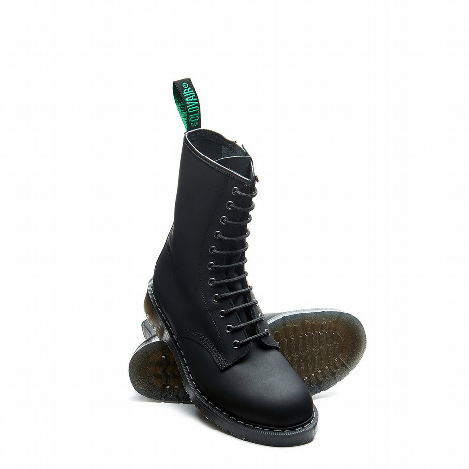 Botas Derby Solovair Greasy 11 Eye Zip Hombre Negras | S11-981-BG-ZIP-G-030