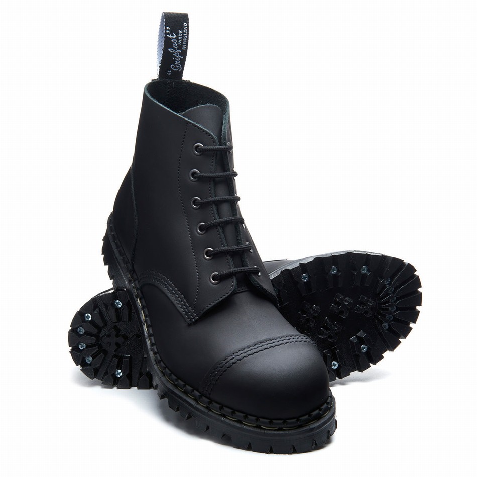 Botas Derby Solovair Greasy 6 Eye Steel Toe Capped Hombre Negras | GF6-1710-BG-030