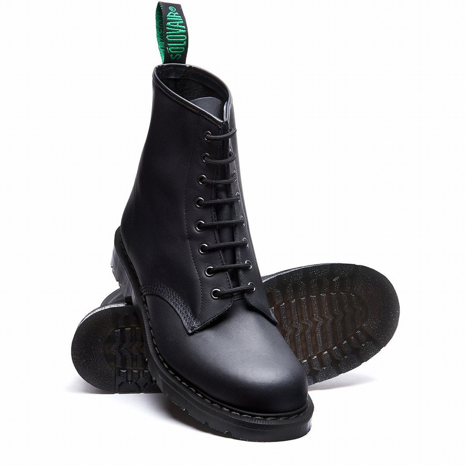 Botas Derby Solovair Greasy 8 Eye Hombre Negras | S8-551-BG-G-030