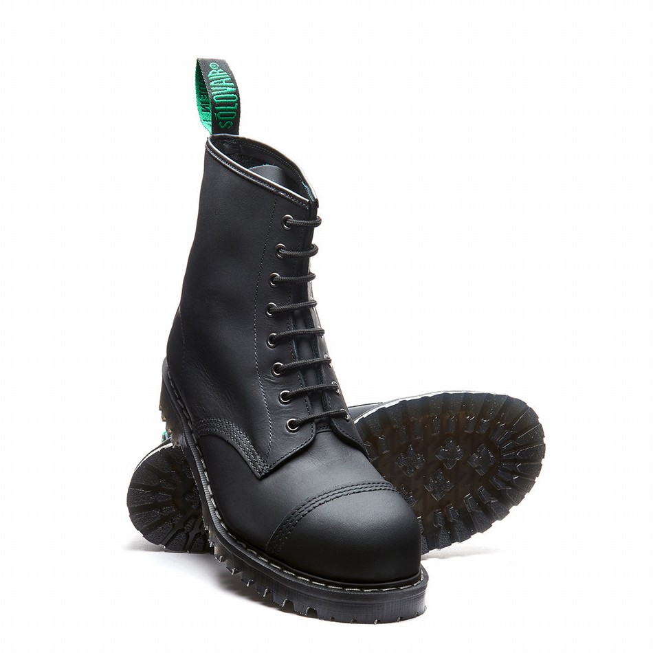 Botas Derby Solovair Greasy 8 Eye Steel Toe Hombre Negras | SC8-1550-BG-G-060