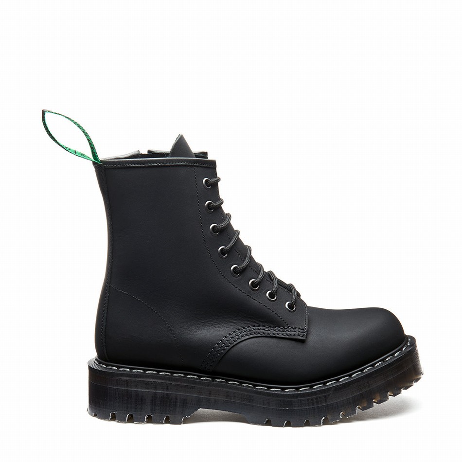 Botas Derby Solovair Greasy 8 Eye Zipped Platform Mujer Negras | S8-551-BG-ZIP-HIGH-G-030