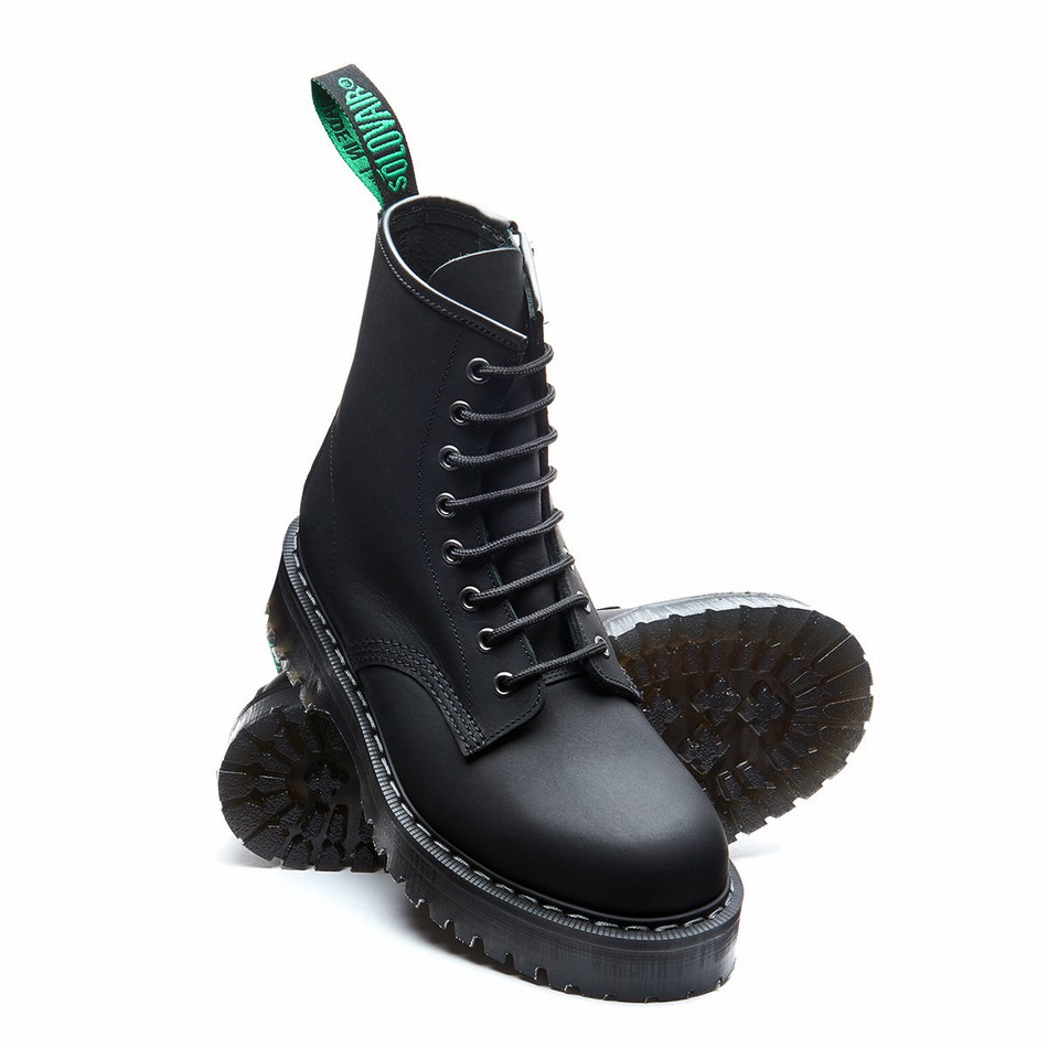 Botas Derby Solovair Greasy 8 Eye Zipped Platform Mujer Negras | S8-551-BG-ZIP-HIGH-G-030