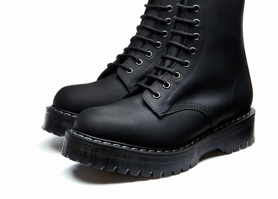 Botas Derby Solovair Greasy 8 Eye Zipped Platform Mujer Negras | S8-551-BG-ZIP-HIGH-G-030