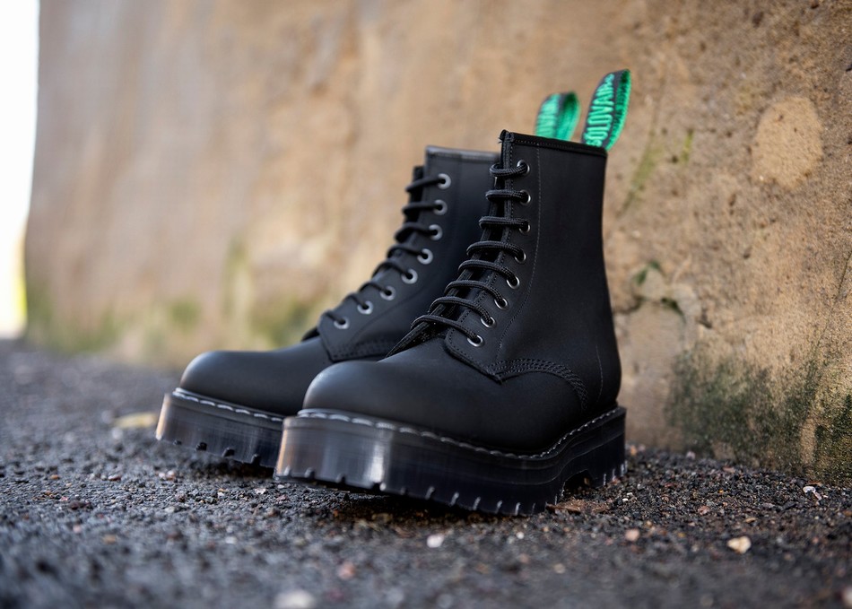 Botas Derby Solovair Greasy 8 Eye Zipped Platform Mujer Negras | S8-551-BG-ZIP-HIGH-G-030