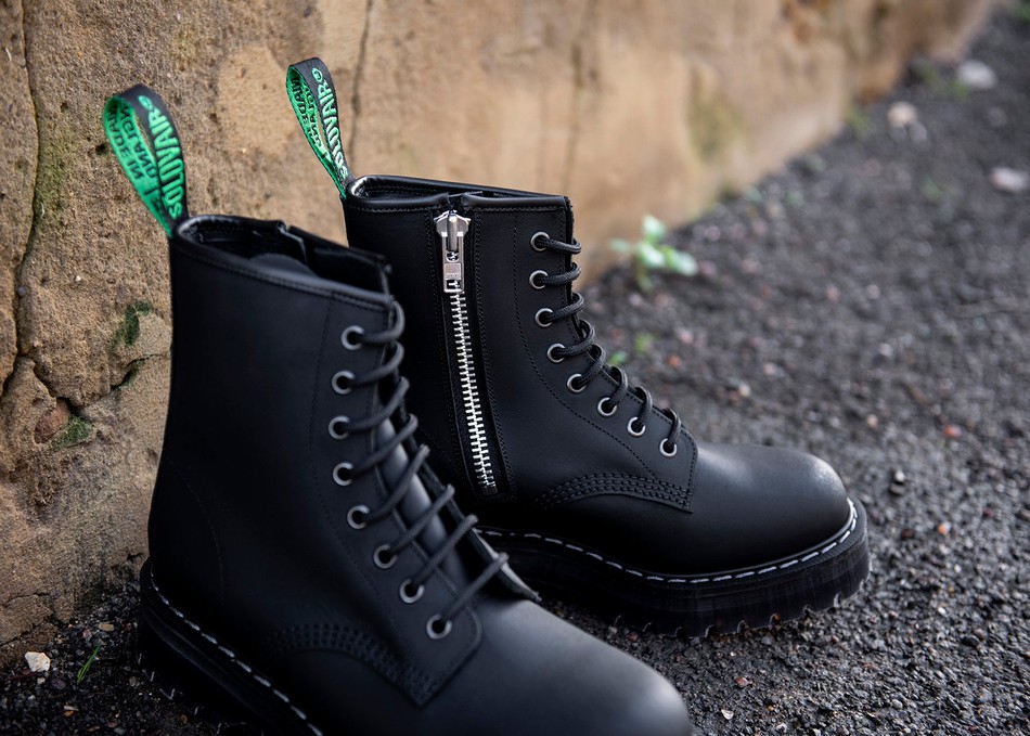 Botas Derby Solovair Greasy 8 Eye Zipped Platform Mujer Negras | S8-551-BG-ZIP-HIGH-G-030