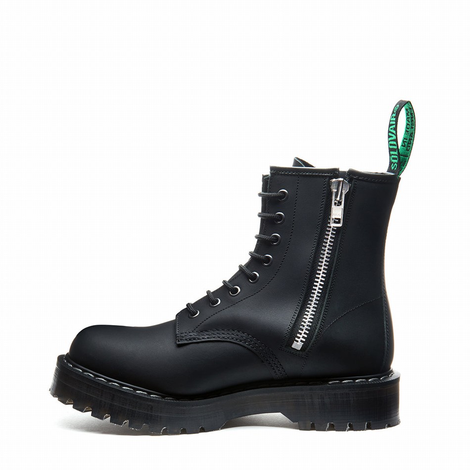 Botas Derby Solovair Greasy 8 Eye Zipped Platform Mujer Negras | S8-551-BG-ZIP-HIGH-G-030