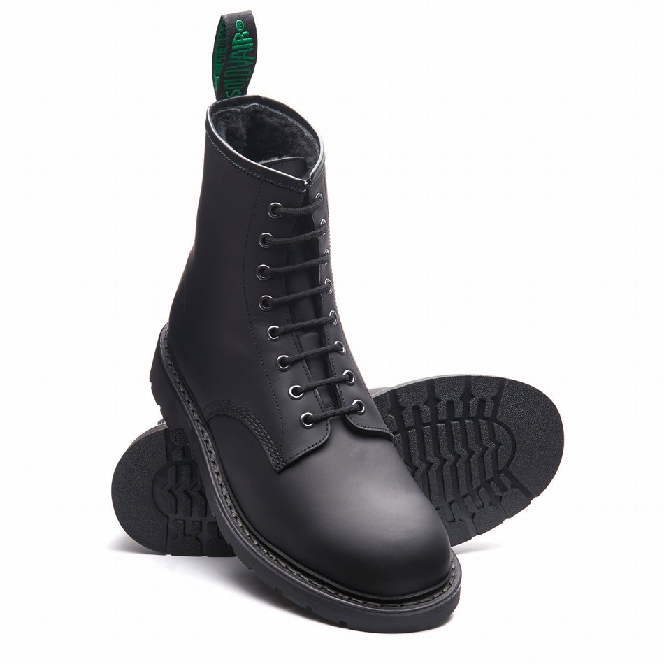 Botas Derby Solovair Greasy Shearling Lined 8 Eye Mujer Negras | LS8-551-BG-SHE-B-050