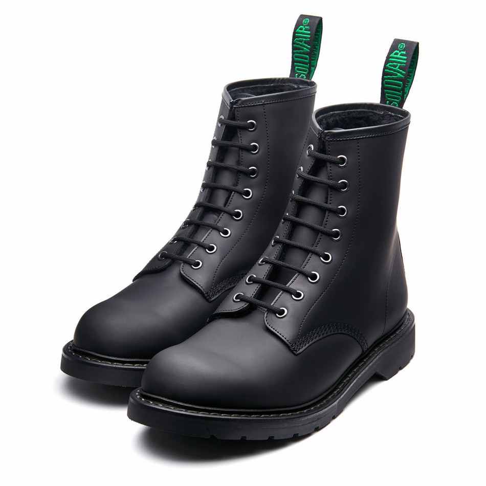 Botas Derby Solovair Greasy Shearling Lined 8 Eye Mujer Negras | LS8-551-BG-SHE-B-050
