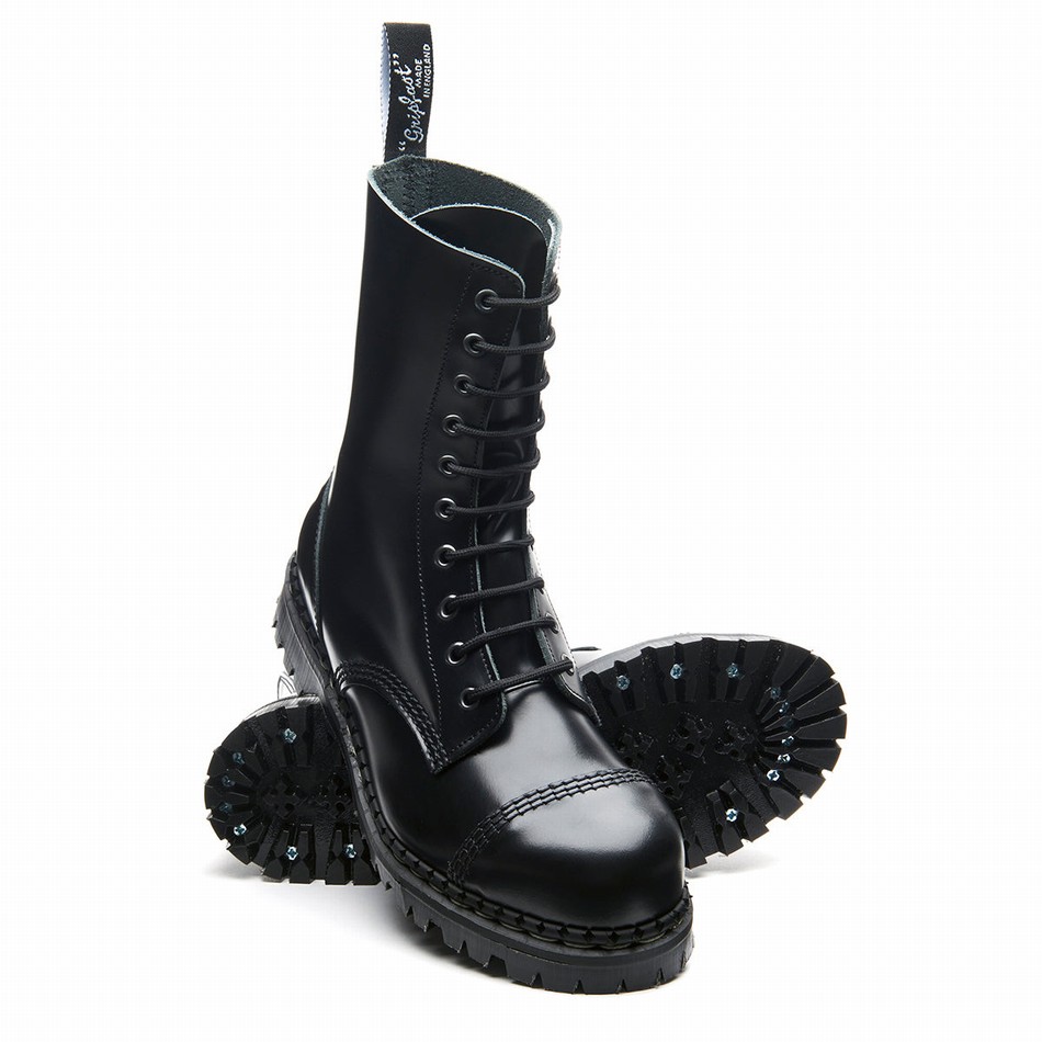 Botas Derby Solovair Hi-Shine 10 Eye Steel Toe Capped Hombre Negras | GF10-1980-BK-030