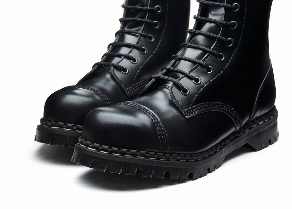 Botas Derby Solovair Hi-Shine 10 Eye Steel Toe Capped Hombre Negras | GF10-1980-BK-030