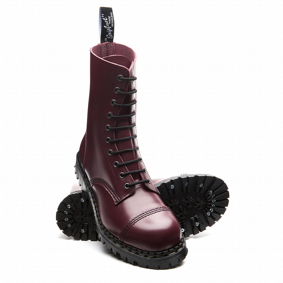 Botas Derby Solovair Hi-Shine 10 Eye Steel Toe Capped Mujer Rojas | GF10-1980-OX-035