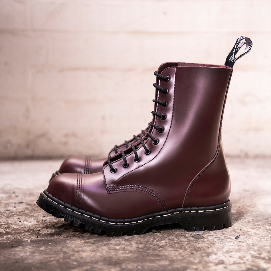 Botas Derby Solovair Hi-Shine 10 Eye Steel Toe Capped Mujer Rojas | GF10-1980-OX-035