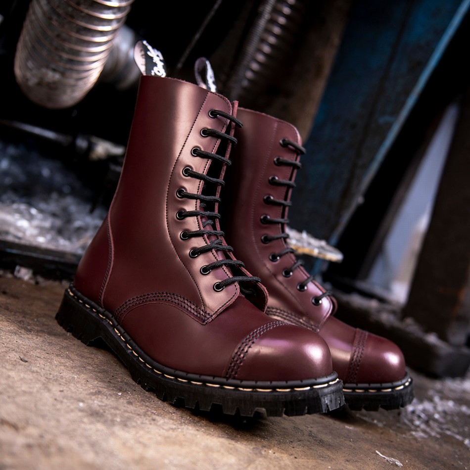 Botas Derby Solovair Hi-Shine 10 Eye Steel Toe Capped Mujer Rojas | GF10-1980-OX-035