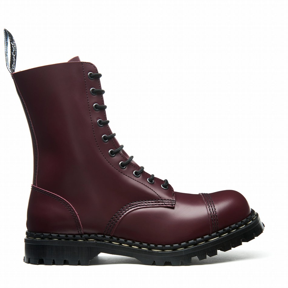 Botas Derby Solovair Hi-Shine 10 Eye Steel Toe Capped Mujer Rojas | GF10-1980-OX-035