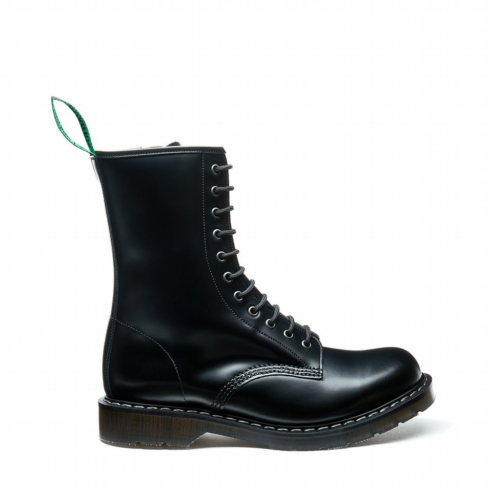 Botas Derby Solovair Hi-Shine 11 Eye Zip Mujer Negras | S11-981-BK-ZIP-G-030