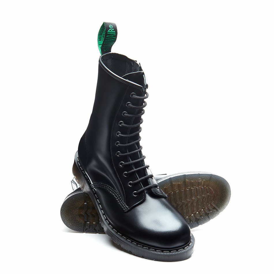 Botas Derby Solovair Hi-Shine 11 Eye Zip Mujer Negras | S11-981-BK-ZIP-G-030