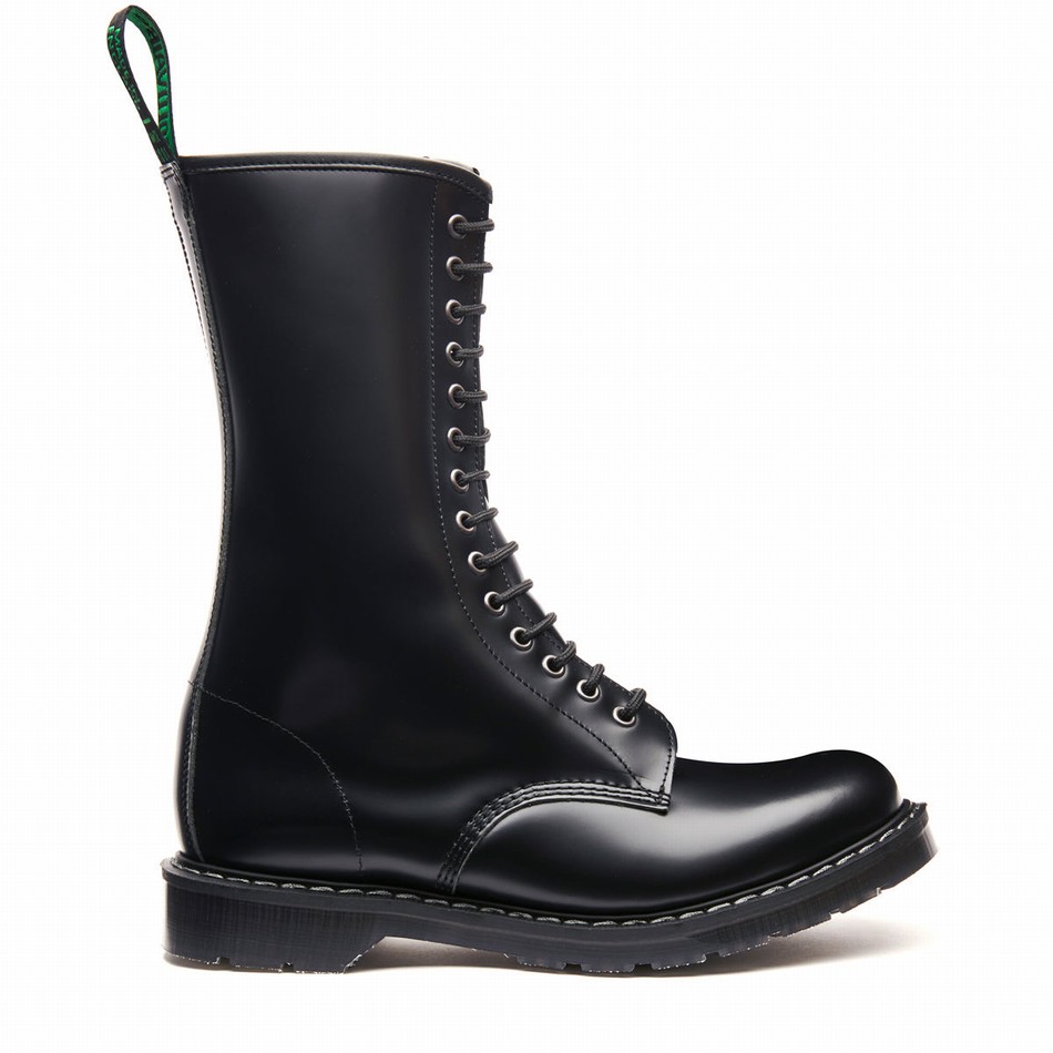 Botas Derby Solovair Hi-Shine 14 Eye Zip Hombre Negras | S14-14-BK-ZIP-G-030