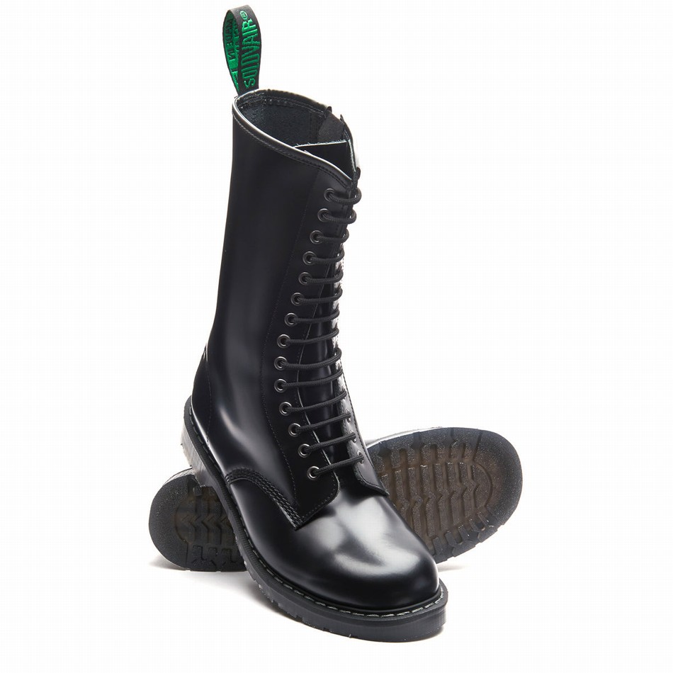 Botas Derby Solovair Hi-Shine 14 Eye Zip Hombre Negras | S14-14-BK-ZIP-G-030