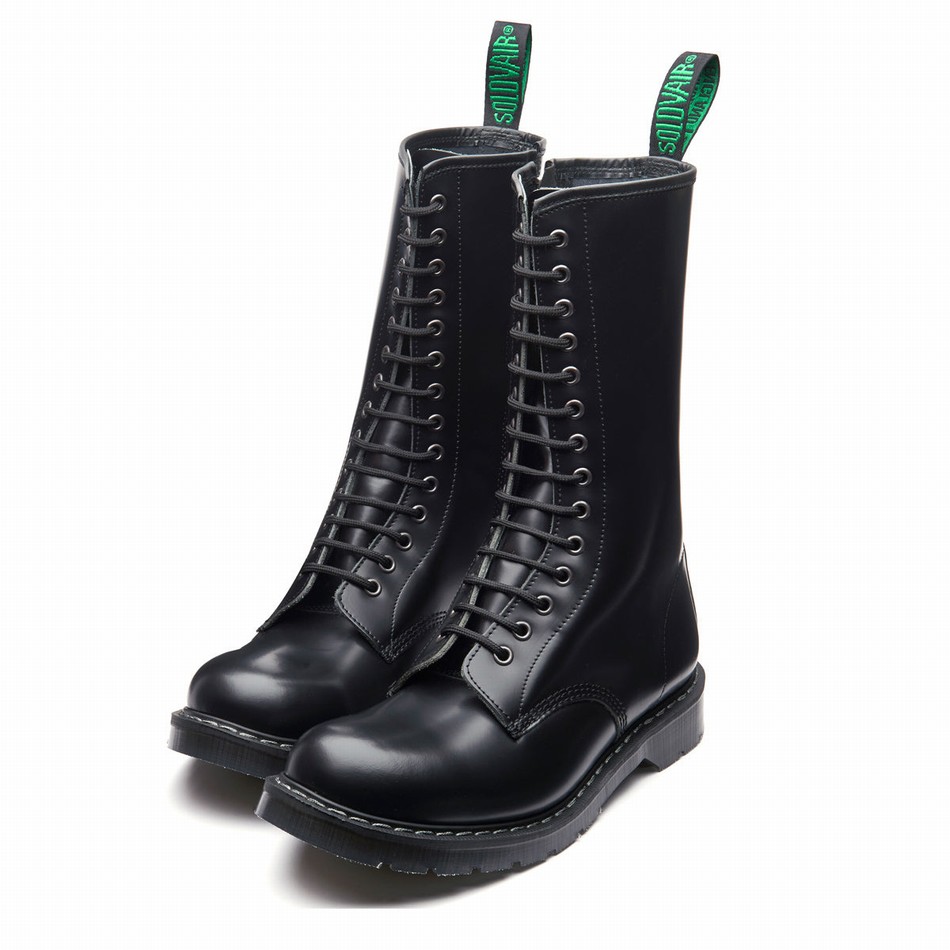 Botas Derby Solovair Hi-Shine 14 Eye Zip Hombre Negras | S14-14-BK-ZIP-G-030