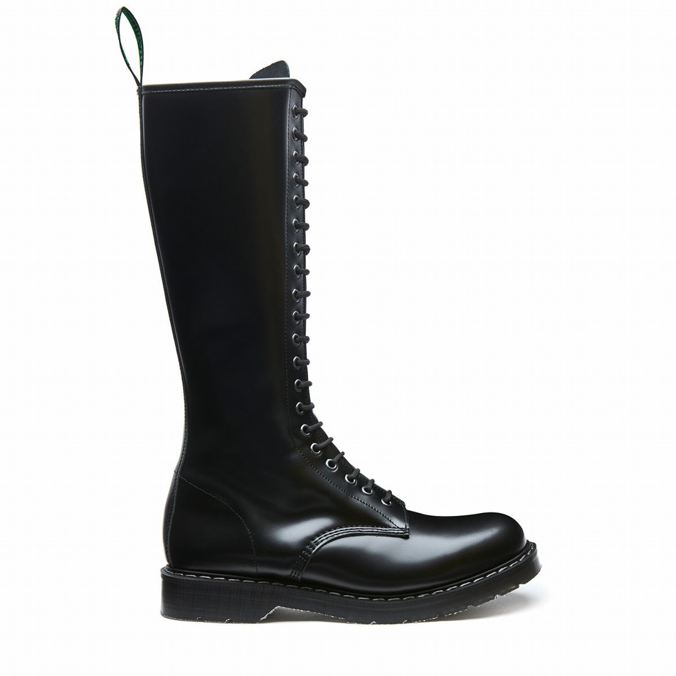 Botas Derby Solovair Hi-Shine 20 Eye Zip Hombre Negras | S20-20-BK-ZIP-G-030