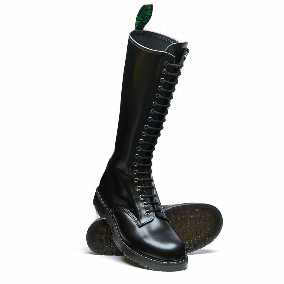 Botas Derby Solovair Hi-Shine 20 Eye Zip Hombre Negras | S20-20-BK-ZIP-G-030
