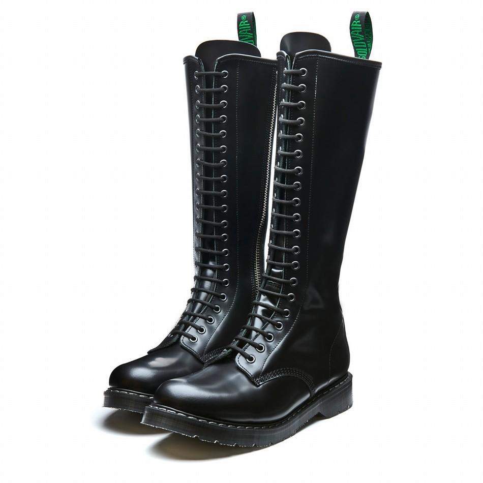 Botas Derby Solovair Hi-Shine 20 Eye Zip Hombre Negras | S20-20-BK-ZIP-G-030