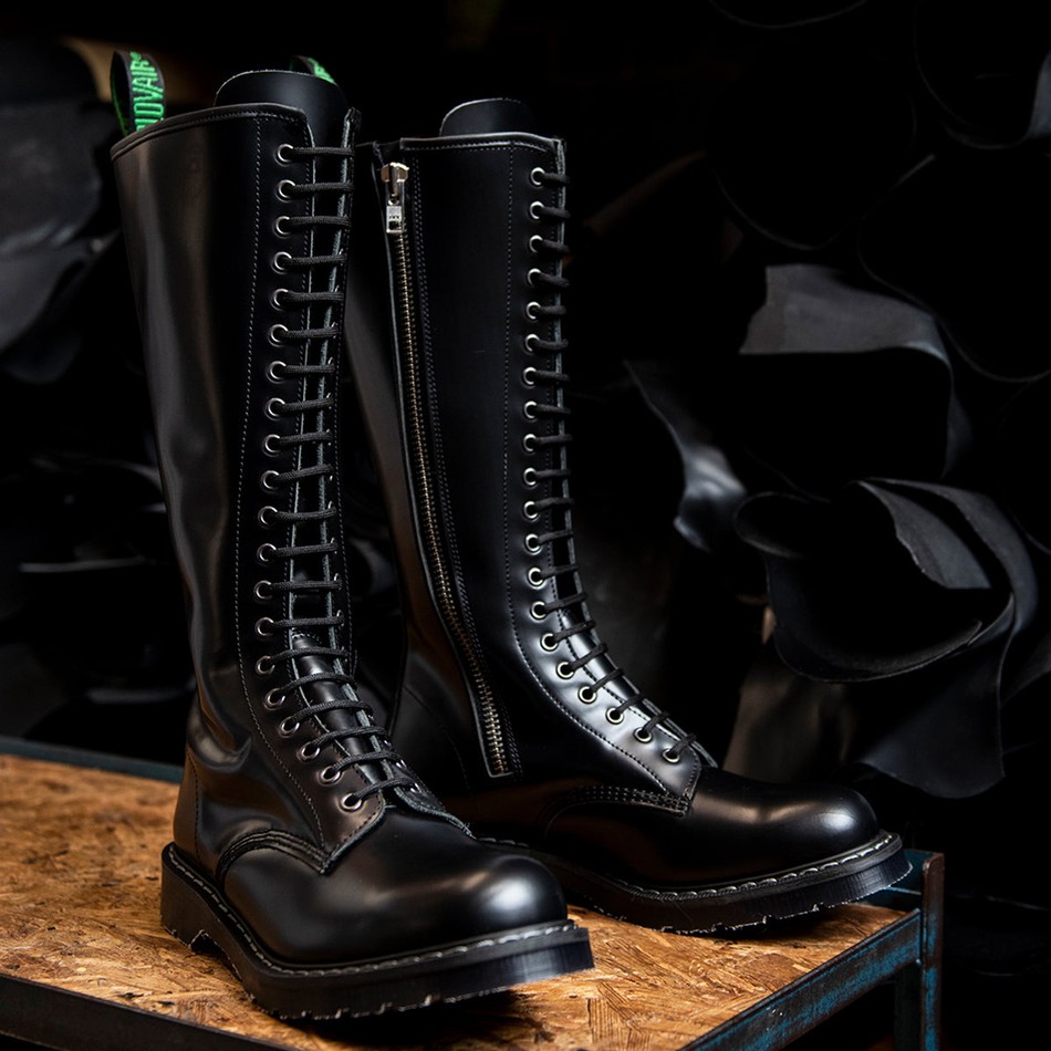 Botas Derby Solovair Hi-Shine 20 Eye Zip Hombre Negras | S20-20-BK-ZIP-G-030