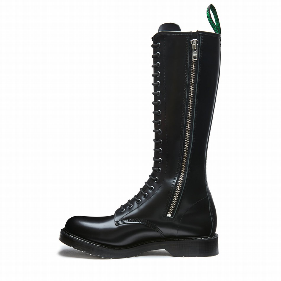 Botas Derby Solovair Hi-Shine 20 Eye Zip Hombre Negras | S20-20-BK-ZIP-G-030