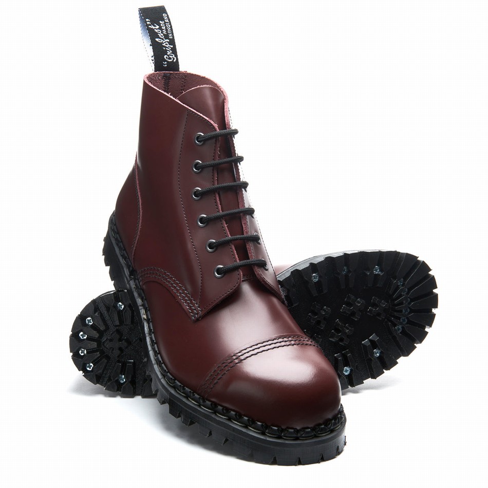Botas Derby Solovair Hi-Shine 6 Eye Steel Toe Capped Hombre Rojas | GF6-1710-OX-030