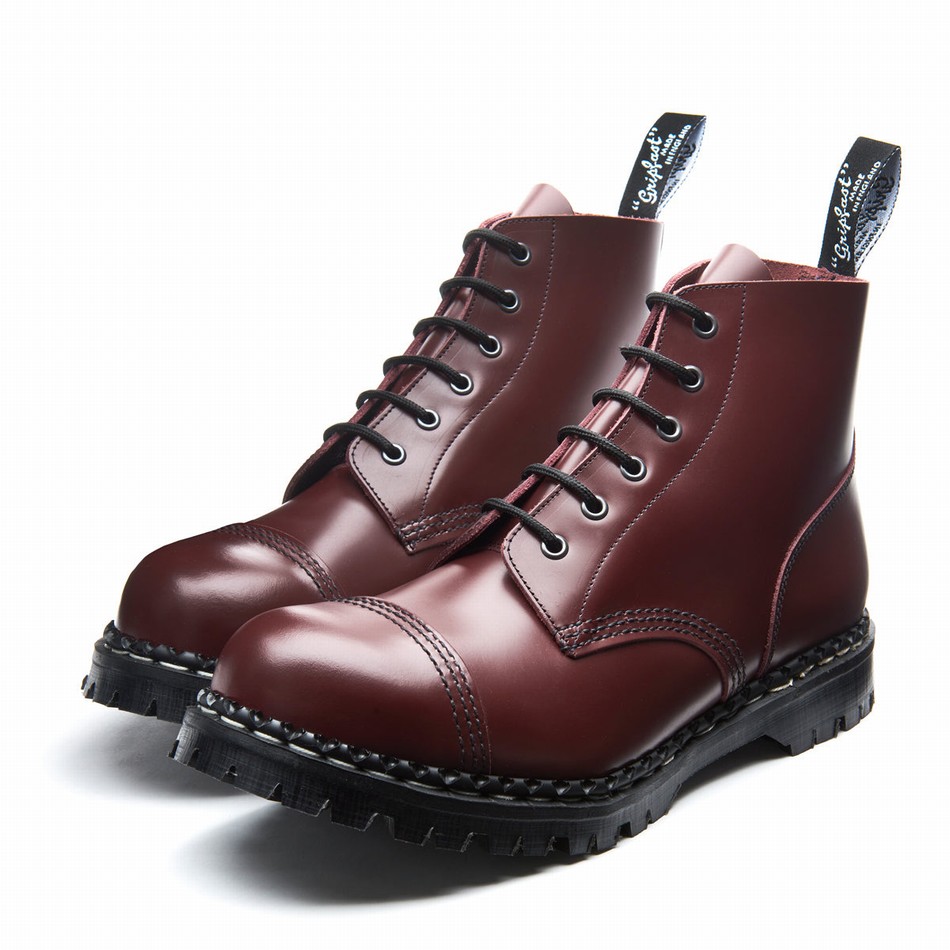 Botas Derby Solovair Hi-Shine 6 Eye Steel Toe Capped Hombre Rojas | GF6-1710-OX-030