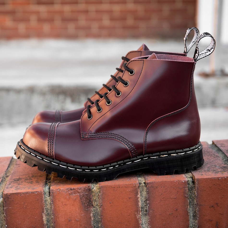 Botas Derby Solovair Hi-Shine 6 Eye Steel Toe Capped Hombre Rojas | GF6-1710-OX-030