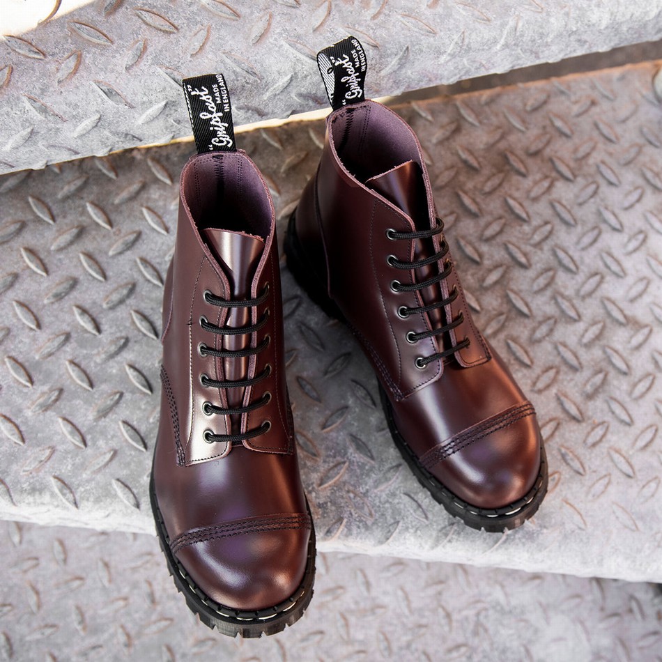 Botas Derby Solovair Hi-Shine 6 Eye Steel Toe Capped Hombre Rojas | GF6-1710-OX-030