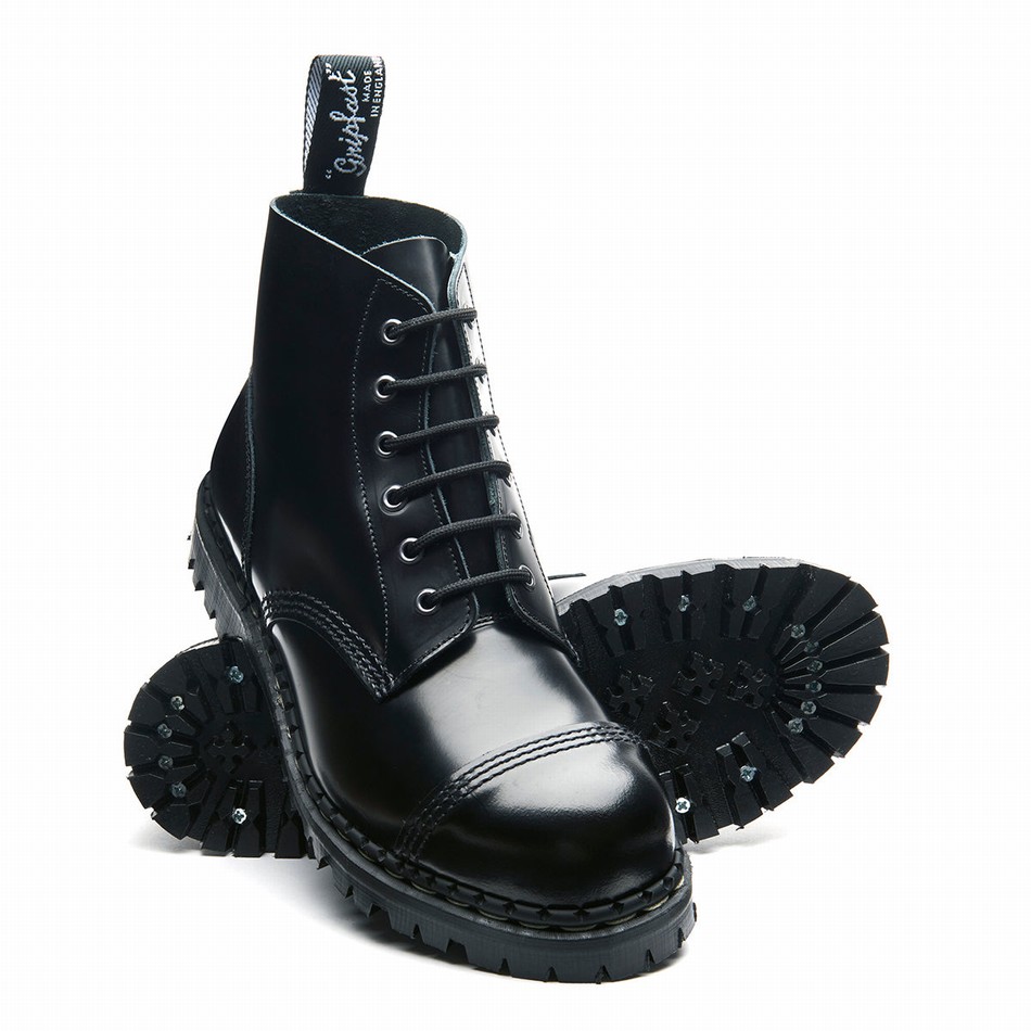 Botas Derby Solovair Hi-Shine 6 Eye Steel Toe Capped Hombre Negras | GF6-1710-BK-030