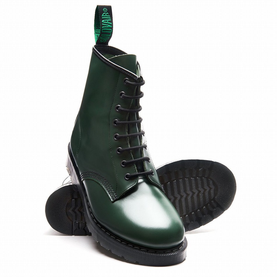 Botas Derby Solovair Hi-Shine 8 Eye Hombre Verde | S8-551-GN-G-030